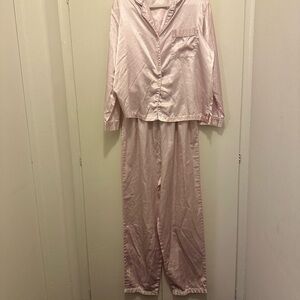 Classic Pink polyester Pajama Set with Piped Design
